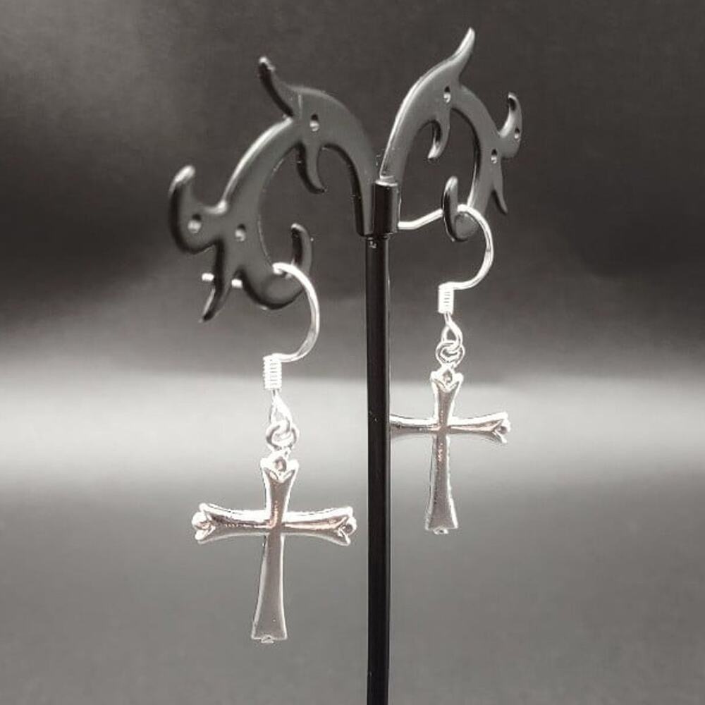 925 Silver Cross Earrings Vintage Fashion Christian Catholic Retro 80s Gift NEW!